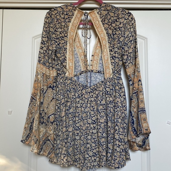 Free People Once Upon Summertime Romper Jumpsuit Womens XS open back Bohemian - Picture 6 of 11